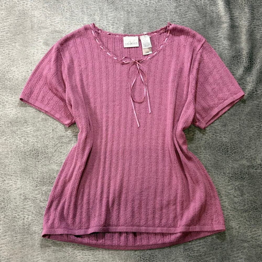 Vintage Mauve Knit Ribbed Ribbon Tie Top